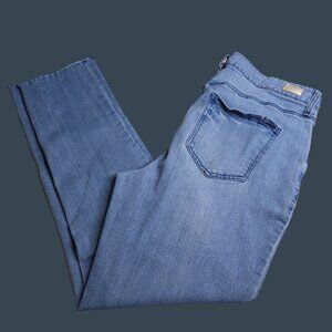 Seven7 Womens High Rise Straight Leg Jeans 16 Frayed Hem Medium Wash Stretch